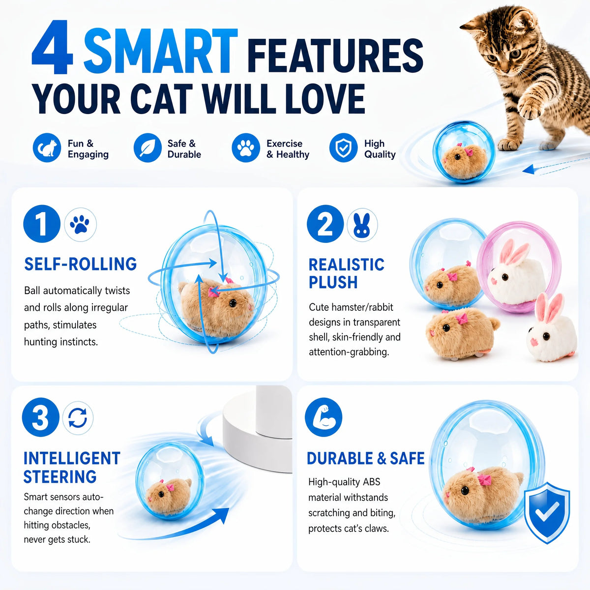 Self Rotating Obstacle Avoidance Cat Toy Ball for Indoor Exercise