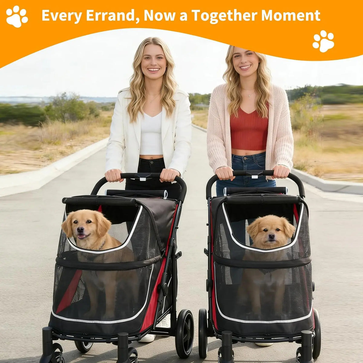 Multi Functional Pet Cart Lightweight And Foldable Multiple Cats Dogs And Outdoor Carts Heavy-Duty Large Dog Stroller with Mesh Ventilation, Removable Bed, Storage Basket For Dogs Cat