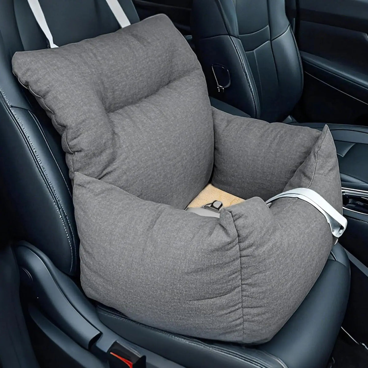 Elevated Dog Booster Car Seat Bed, Grey, 60x45x50 cm, Small Dogs up to 18 lb, Portable Travel Seat with Safety Tether, Washable Reversible Cushion Front/Back Seat