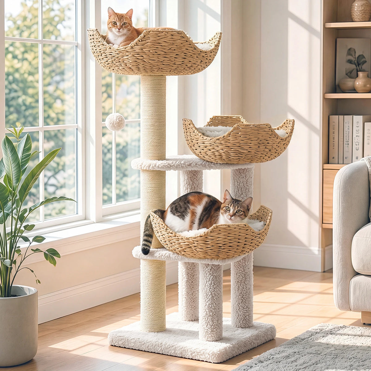 PAWZ Road Multi-Level Cat Tree Rattan Baskets Sisal Scratching Posts