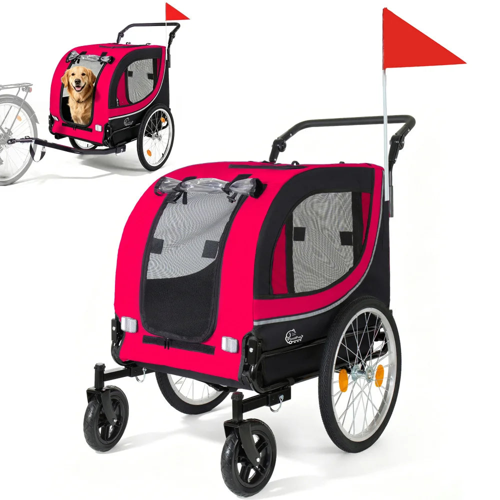 2-in-1 Bike Trailer & Pet Stroller for Dogs up to 100lbs, Foldable Large Dog Carrier Cart with 20 Inch Air-Filled Wheels, 8 Inch Front Caster Wheels, Breathable Mesh Windows, PVC Rain Cover, Quick Release Wheels, Heavy Duty F