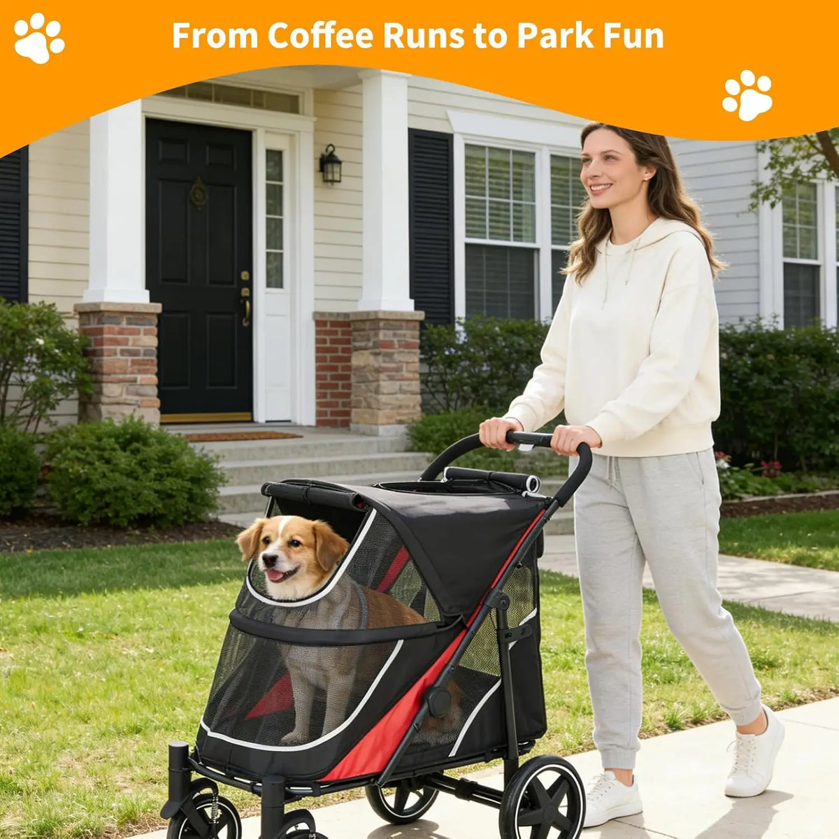 Multi Functional Pet Cart Lightweight And Foldable Multiple Cats Dogs And Outdoor Carts Heavy-Duty Large Dog Stroller with Mesh Ventilation, Removable Bed, Storage Basket For Dogs Cat