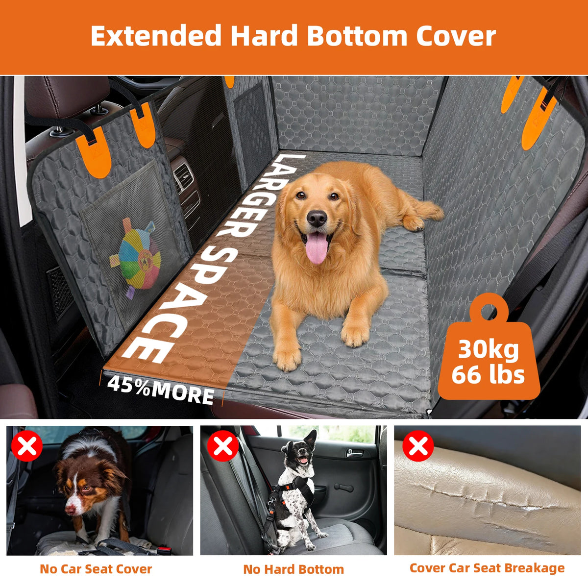 BORWART Hard Bottom Waterproof Dog Car Seat Cover Hammock