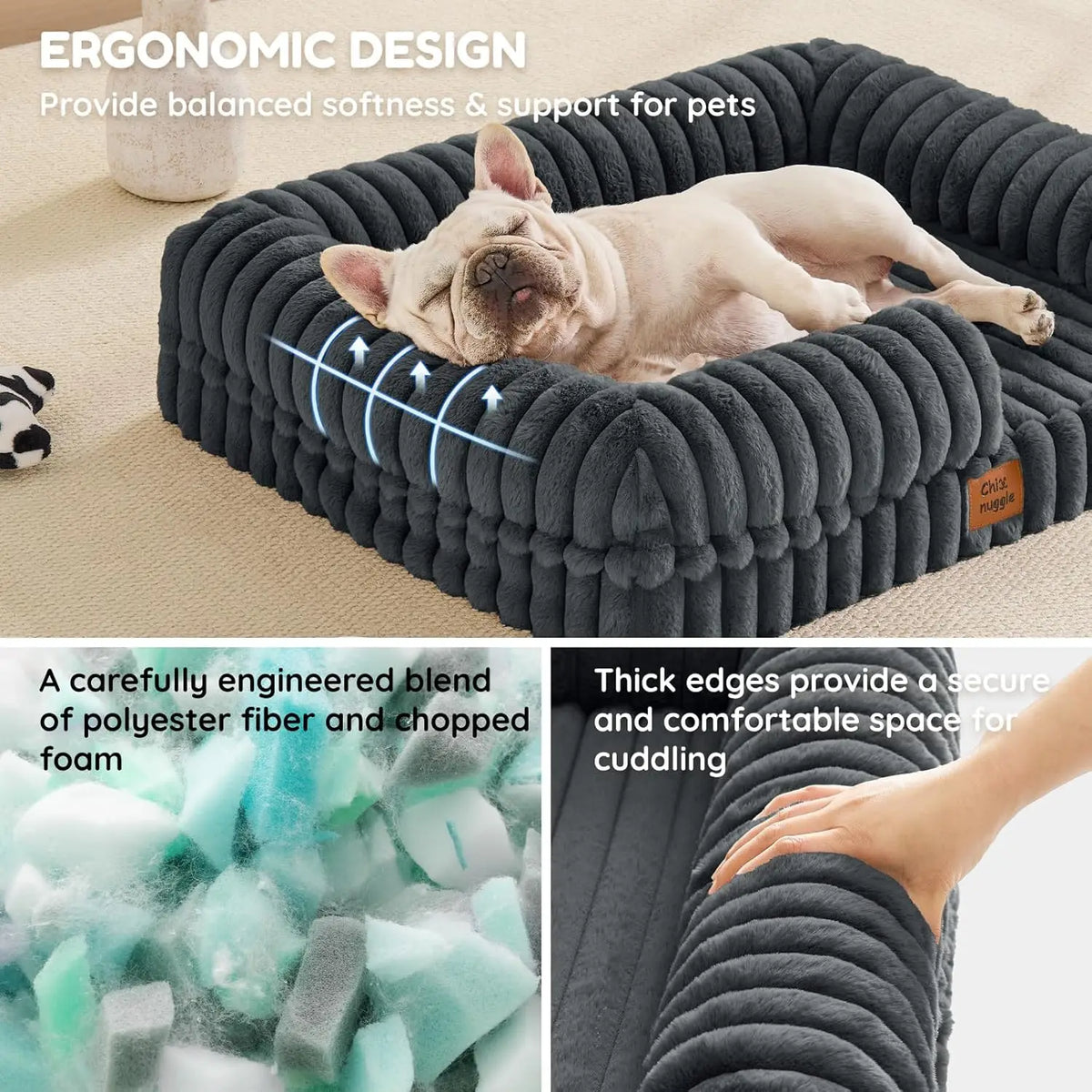 Faux Fur Orthopedic Dog Bolster Bed With Washable Cover