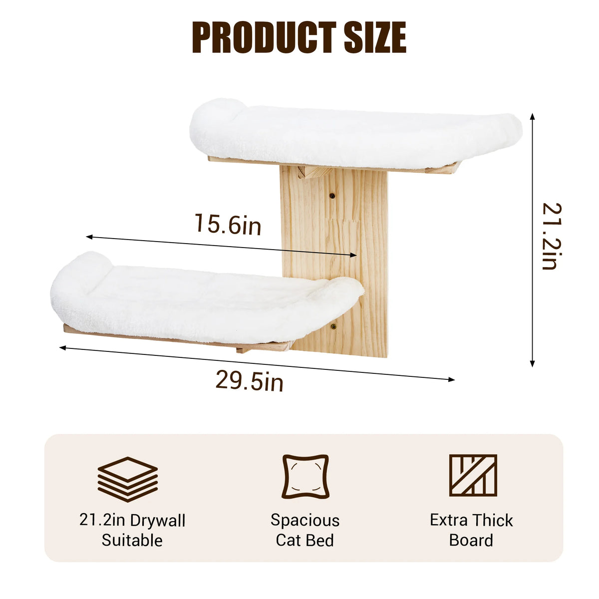 Solid Wood Wall Mounted Cat Bed With Washable Cushion Heavy Duty Hanging Cat Shelf Easy Install Corner Wall Furniture For Indoor Cats