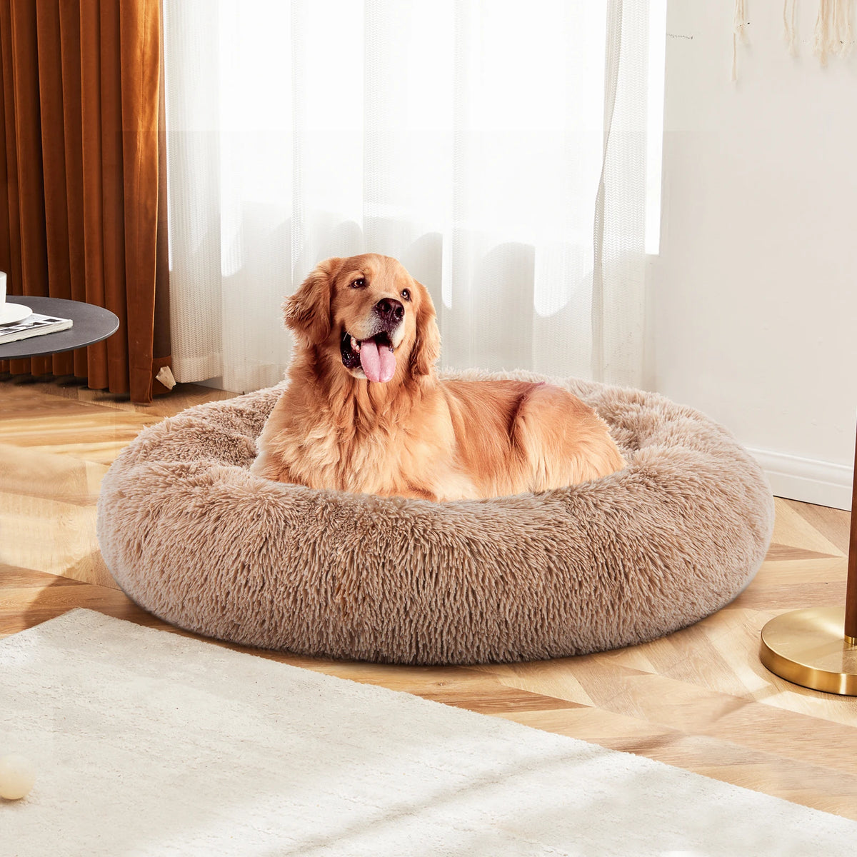MCQ Round Plush Faux Fur Machine Washable Orthopedic Dog Bed