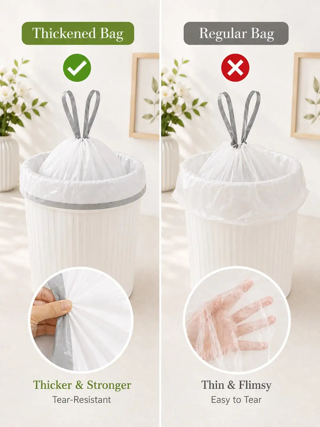 Drawstring Disposable Trash Bags for Bathroom Kitchen and Home Use