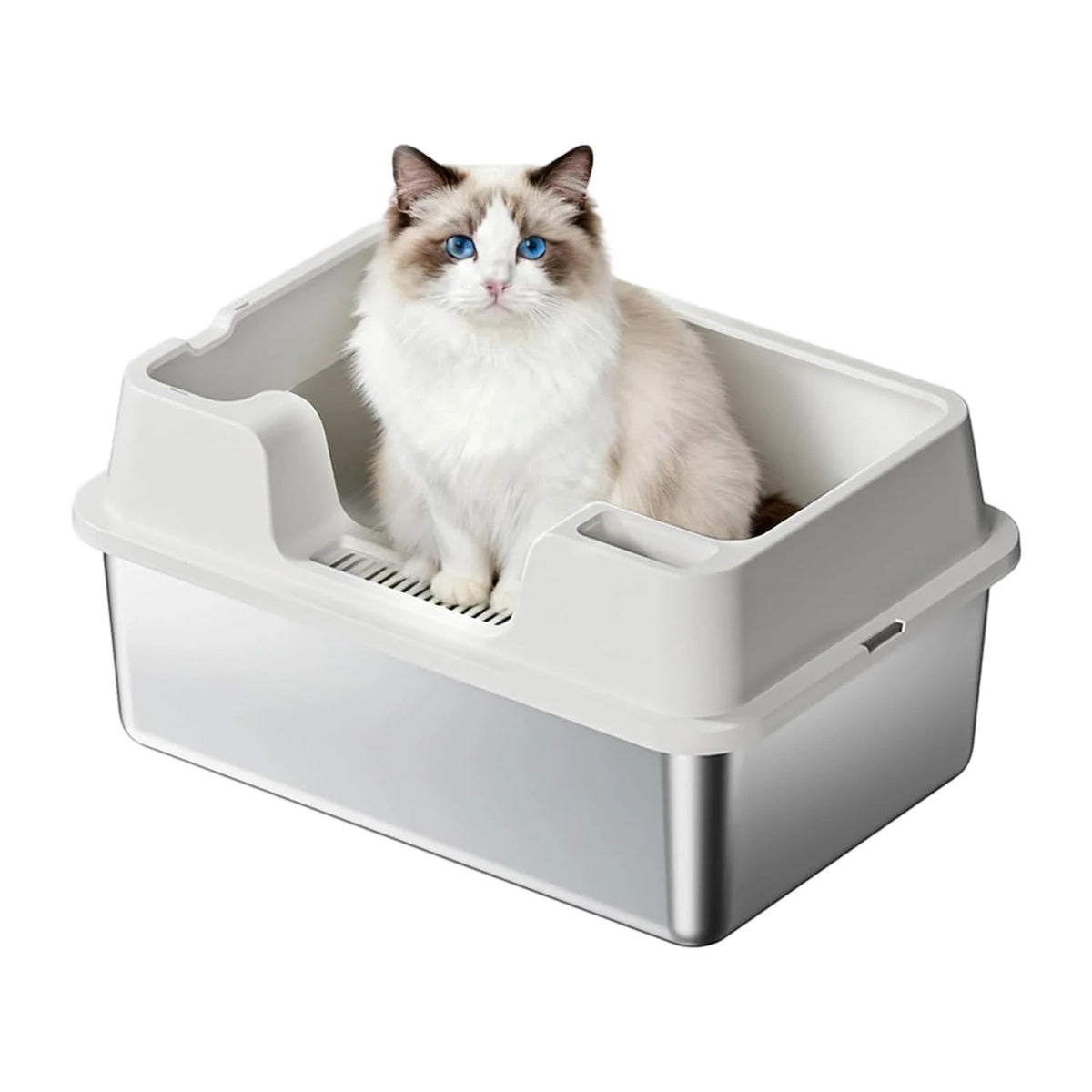 HiMISS Stainless Steel Enclosed Cat Litter Box With High Sides
