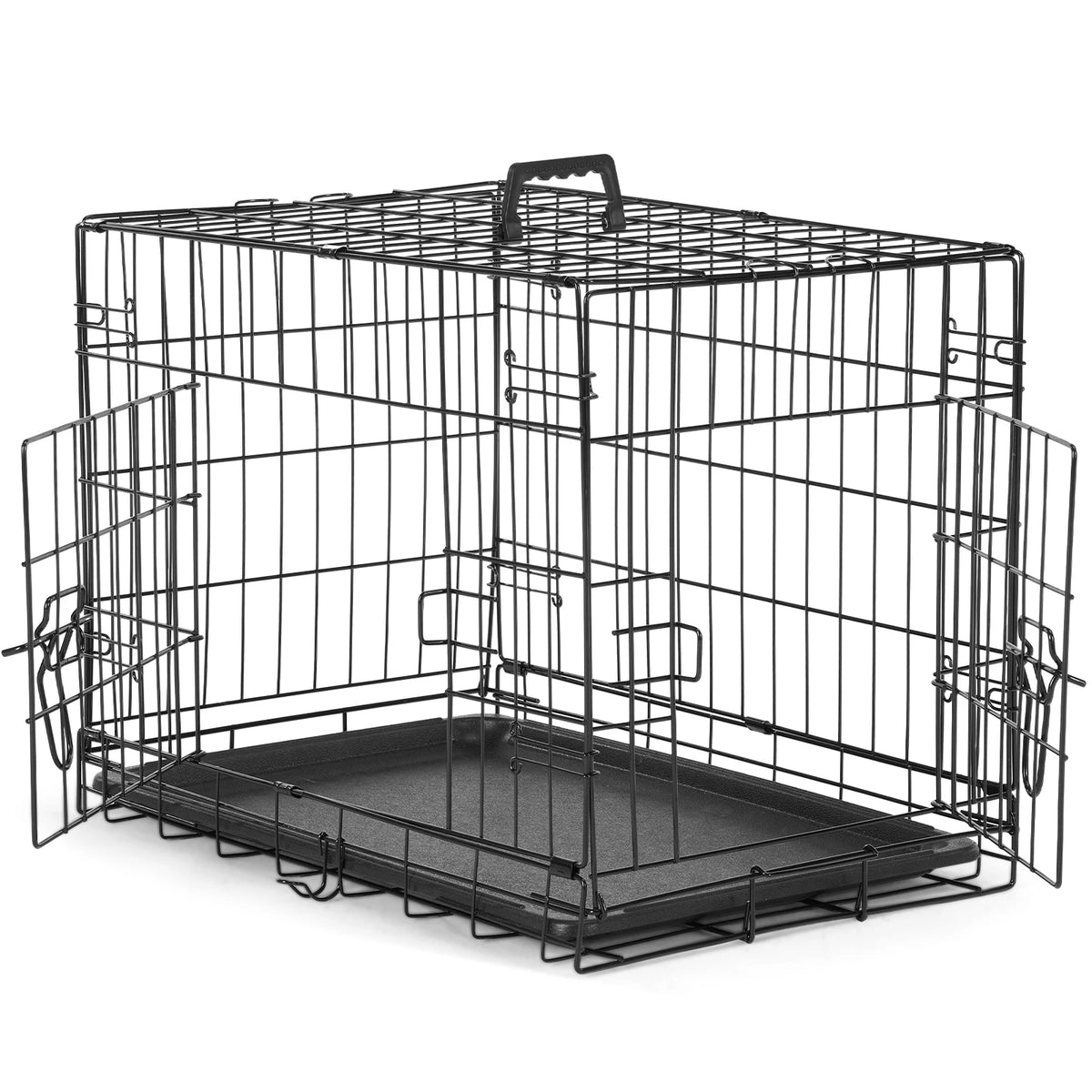 JHK Double Door Folding Metal Wire Dog Kennel Leakproof Tray