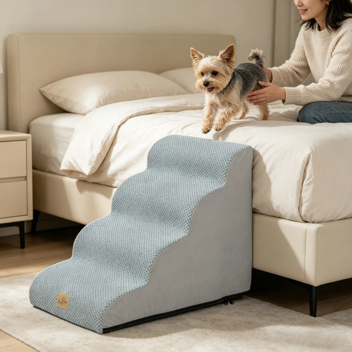 Curved Small Dog Stairs With Removable Cover High Density Foam