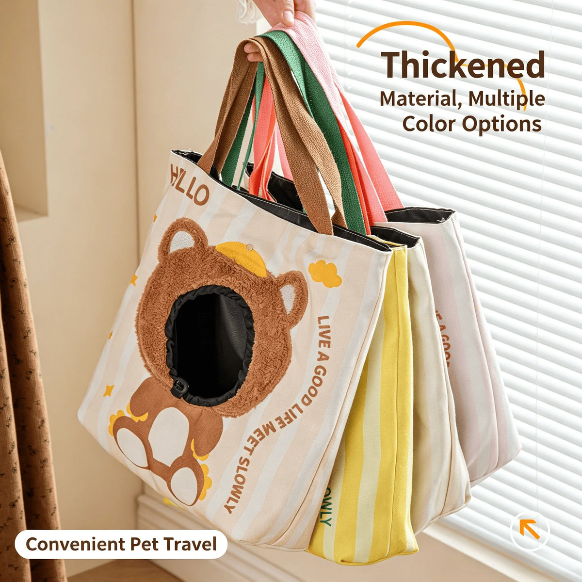 Cartoon Head Out Cat Carrier Breathable Canvas Travel Tote Bag