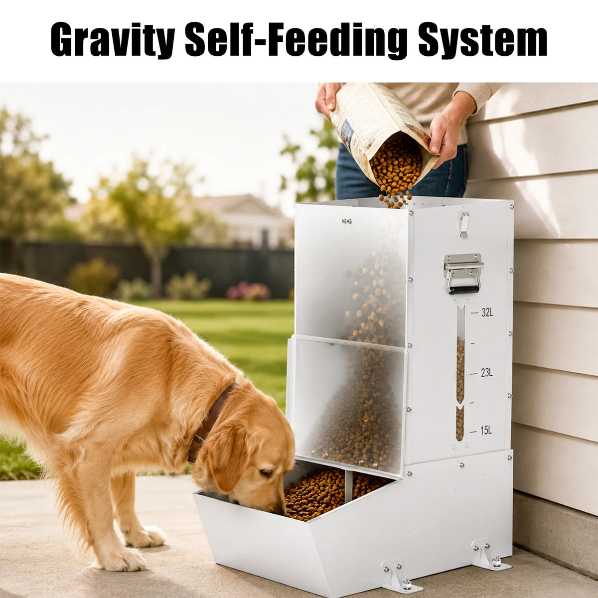 Automatic Lockable Stainless Steel Gravity Feeder for Dogs and Livestock