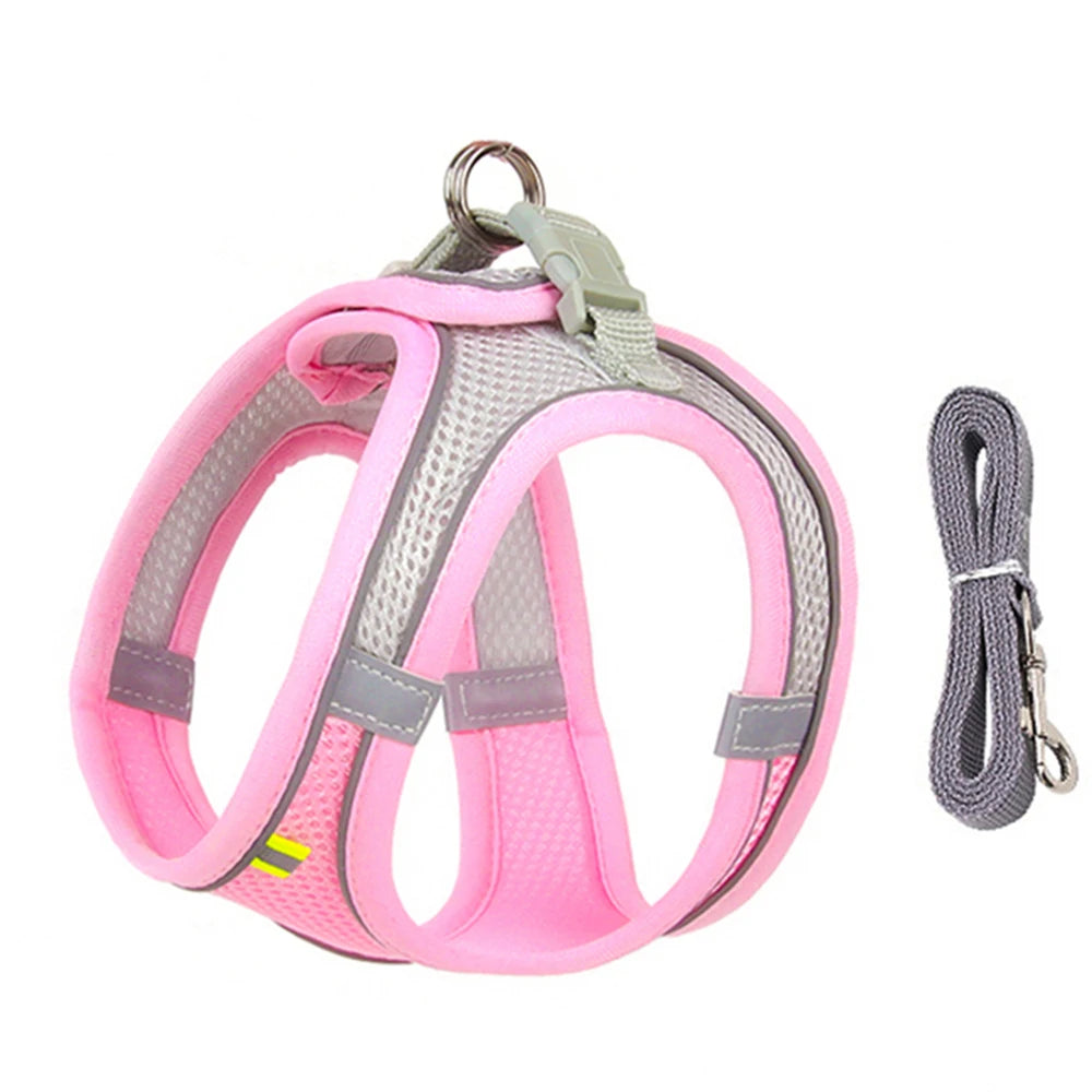 Puppy Cat Vest Harness With Leash Breathable Mesh Pet Chest Straps For Chihuahua York Harnesses Reflective Bulldog Walking Leash