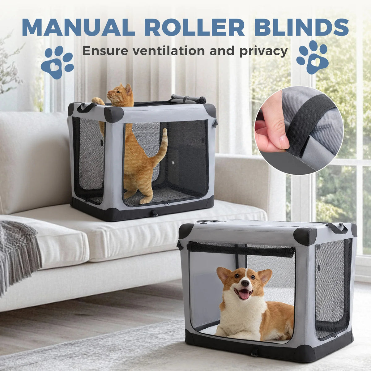 JHK Sturdy Metal Foldable Dog Crate Indoor Outdoor Kennel
