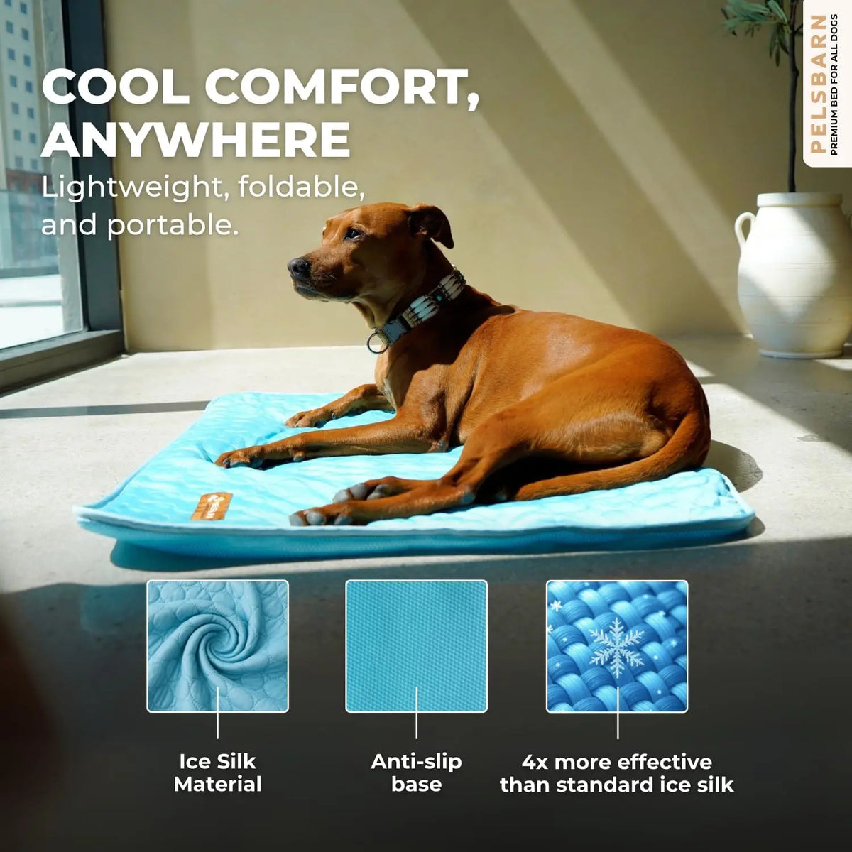 Pelsbarn Dog Cooling Mat, Ice Silk Self-Cooling Pad, Light Blue, L