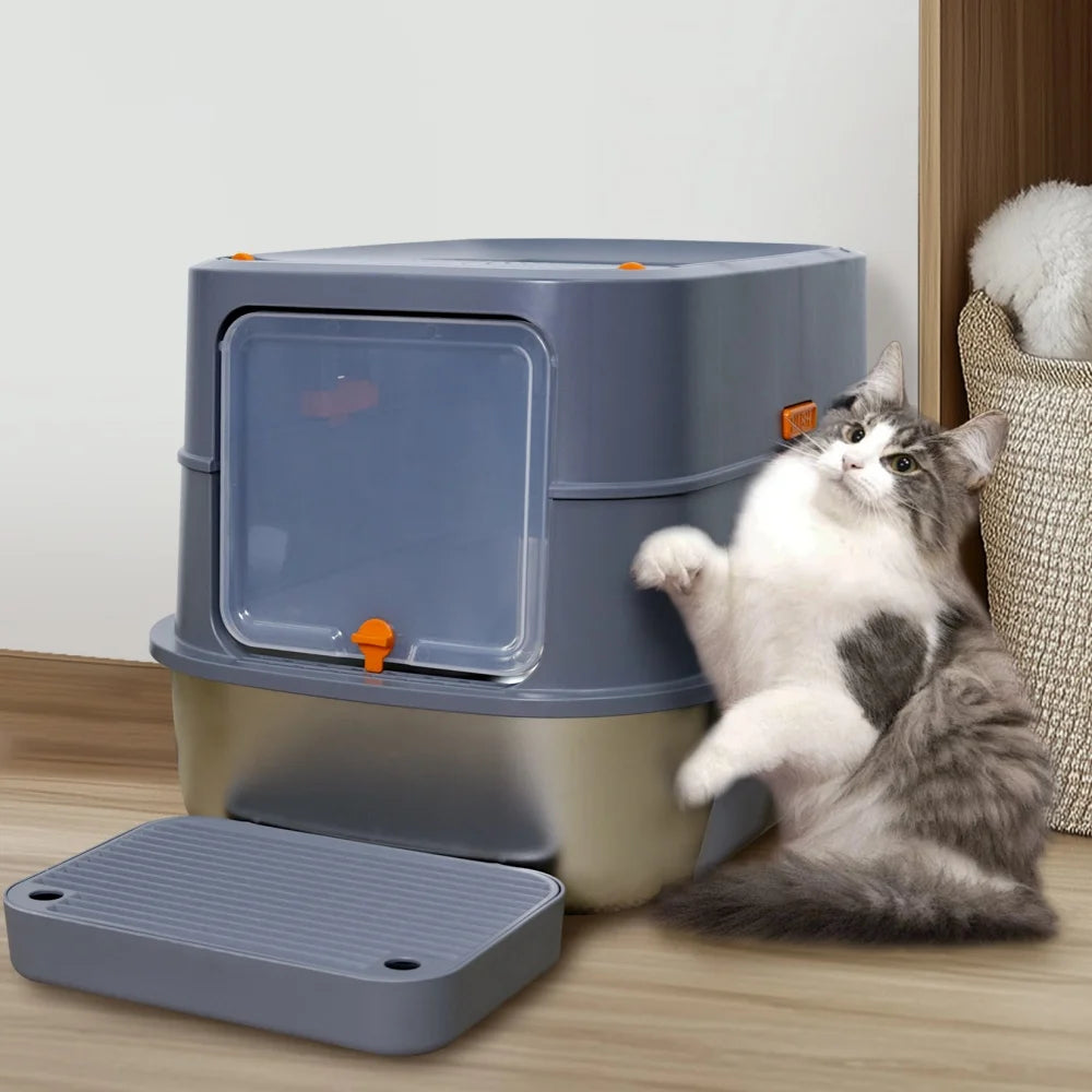 Stainless Steel Enclosed Cat Litter Box With Removable Lid