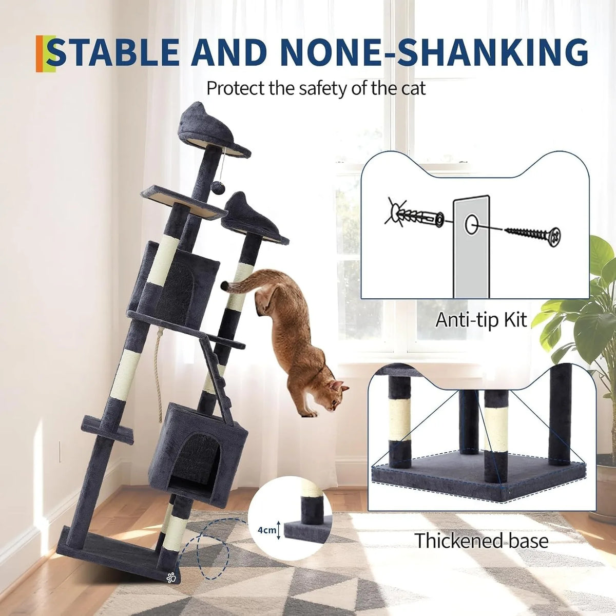 Multi Level Cat Tree With Sisal Scratching Posts And Hammock
