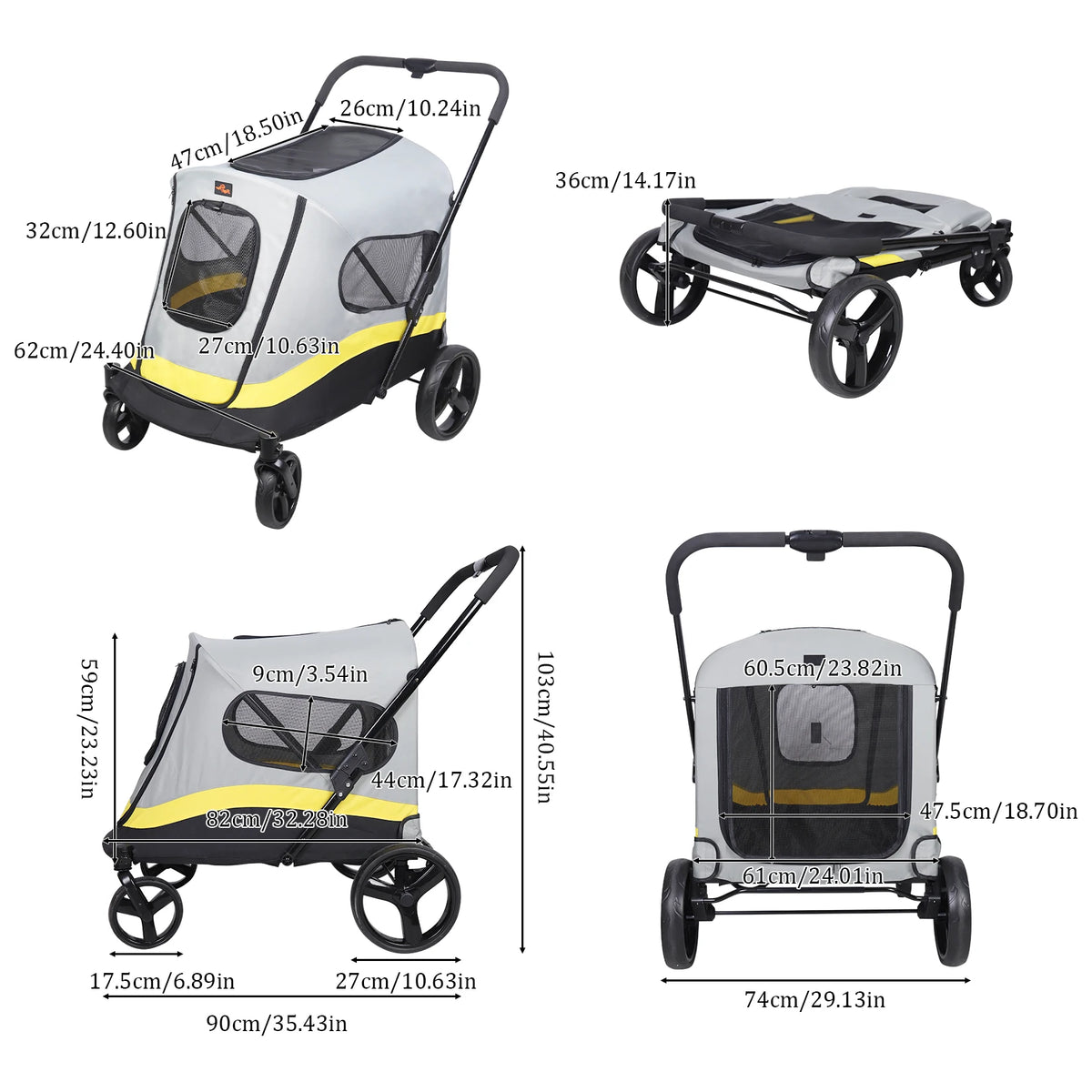 Bingopaw Portable Dual Entry All Terrain Dog Stroller Cart