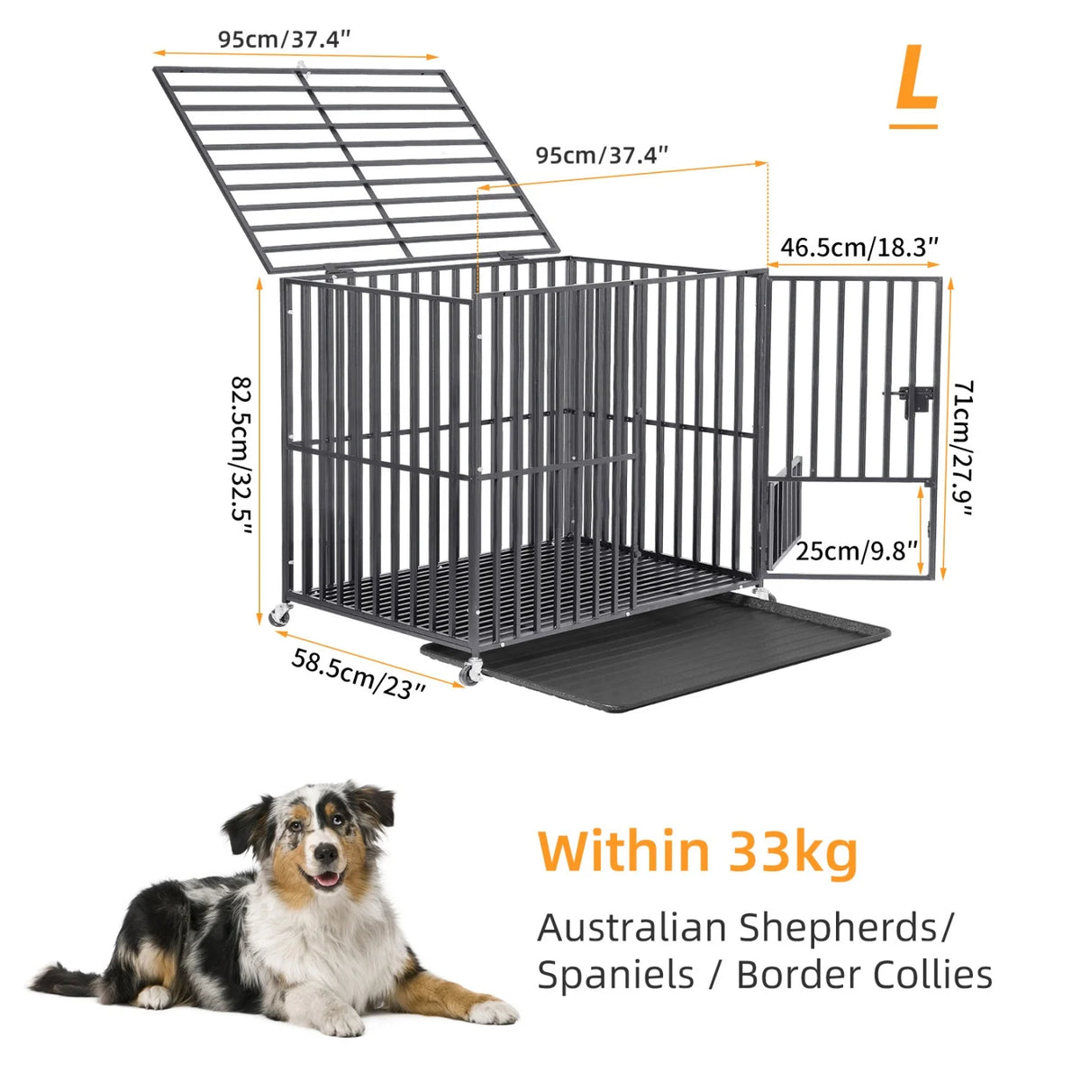 Bingopaw Heavy Duty Metal Dog Crate With Three Doors