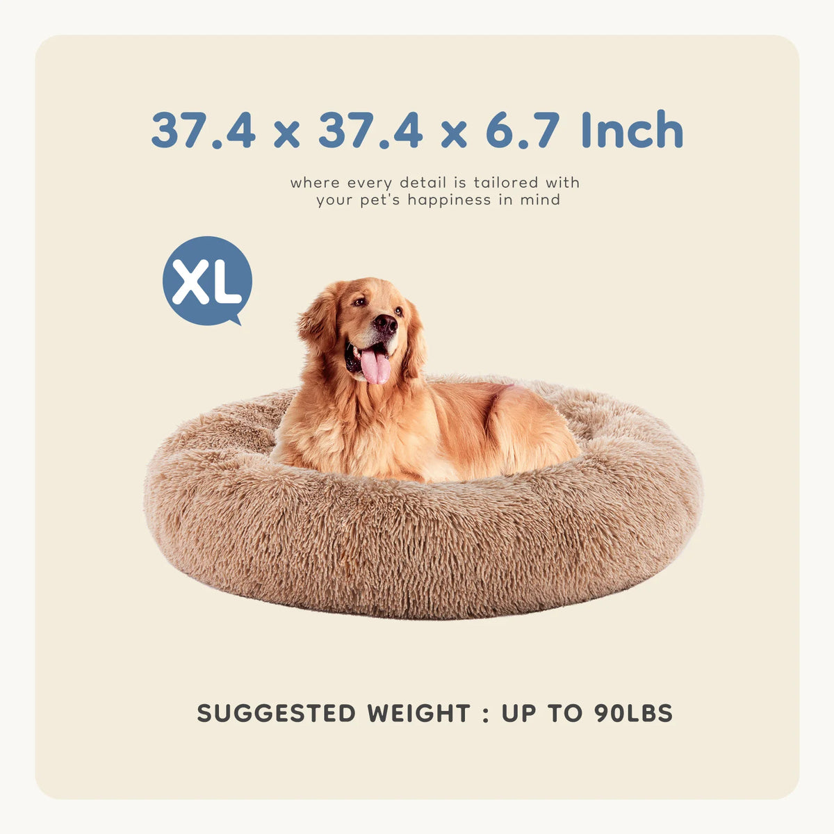 MCQ Round Plush Faux Fur Machine Washable Orthopedic Dog Bed
