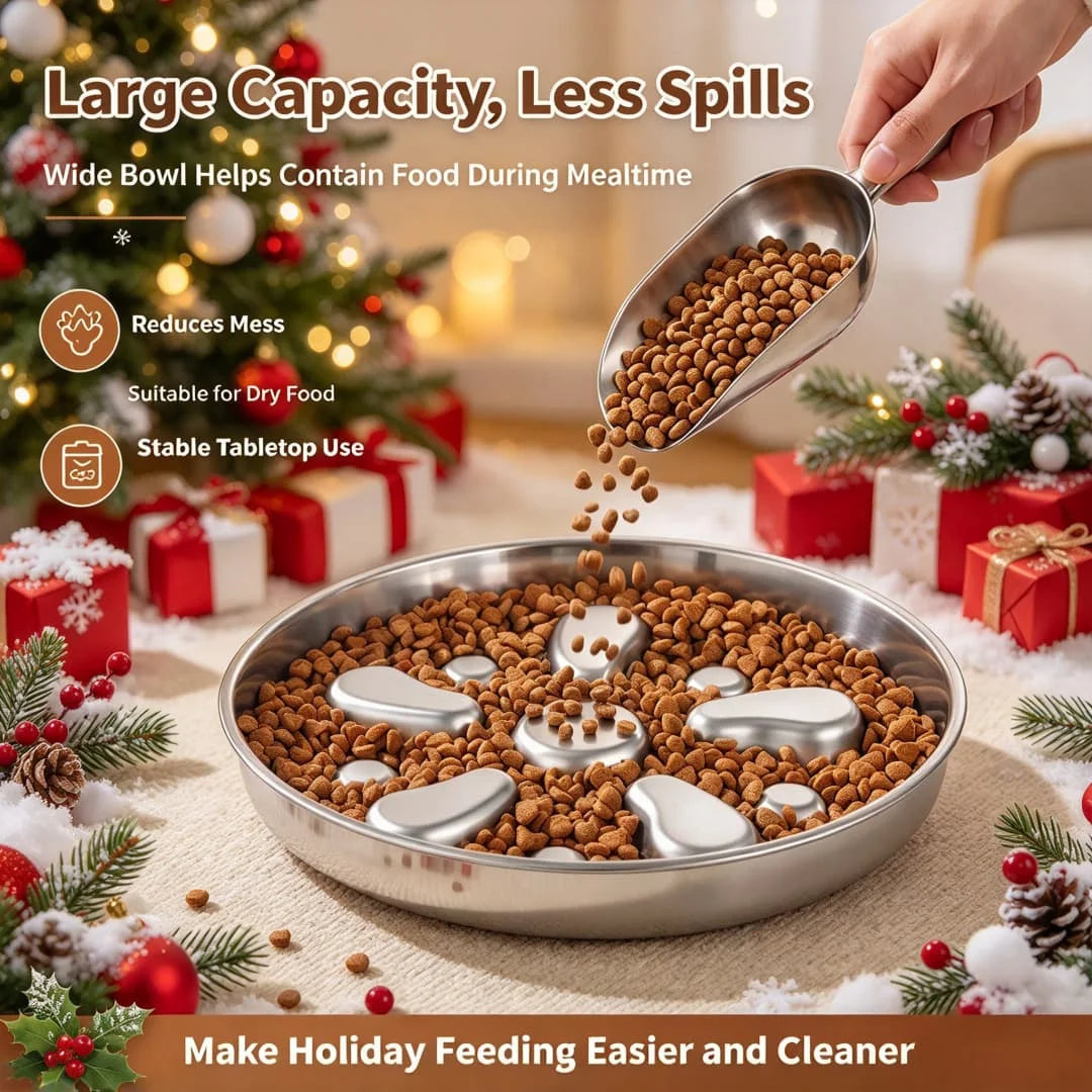 Large Stainless Steel Slow Feeder Bowl for Dogs, Reversible 2-in-1 Flower Design, Anti-Choking & Non-Slip Anti-Tip Base