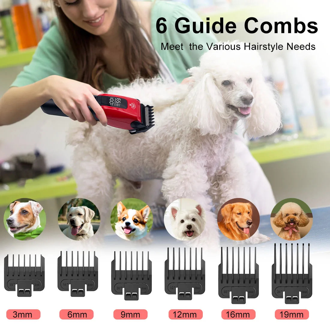 Hatteker Electric Pet Hair Clipper for Dogs And Cats Professional Pet Grooming Trimmer Kit with Adjustable Blades