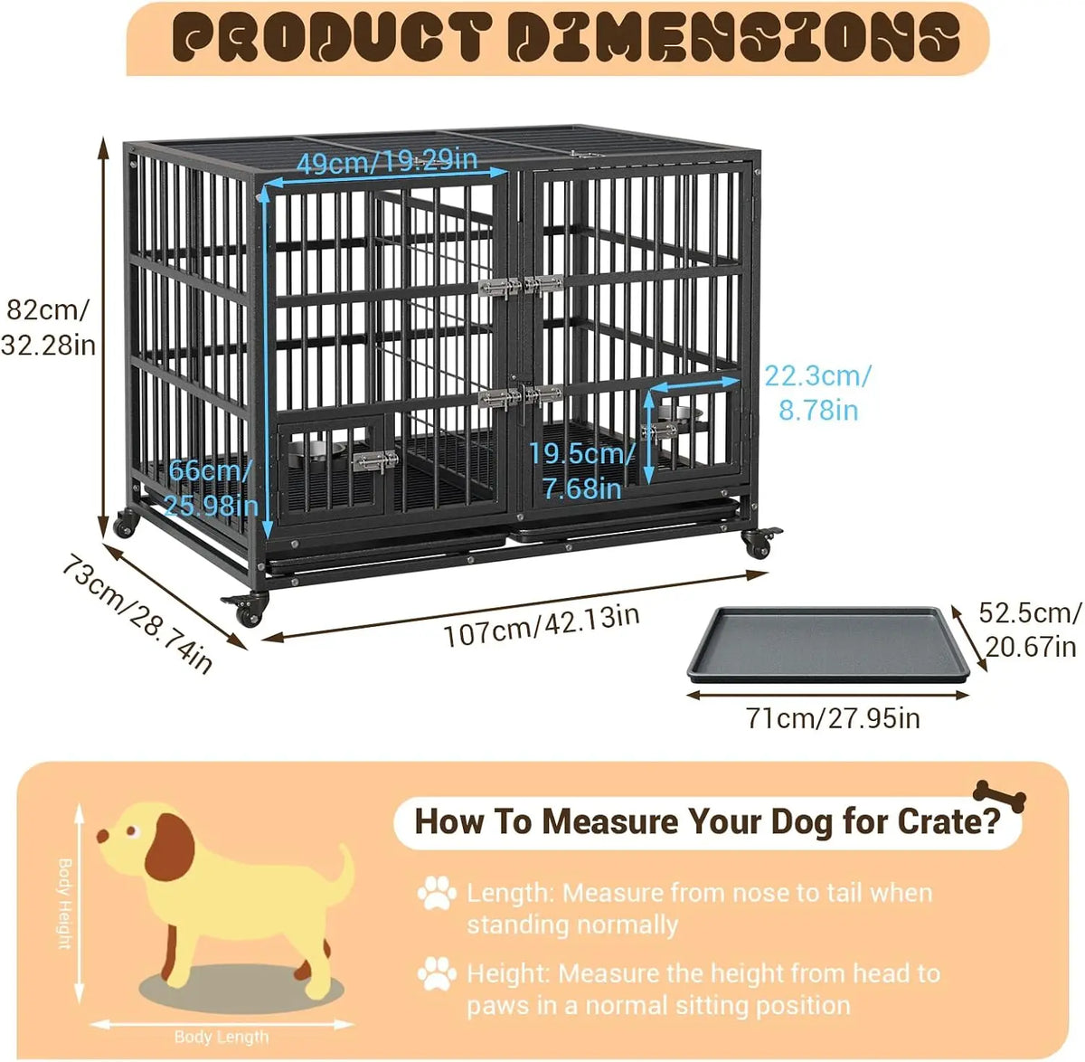 Garvee Heavy Duty Metal Dog Crate With Double Latch Locks