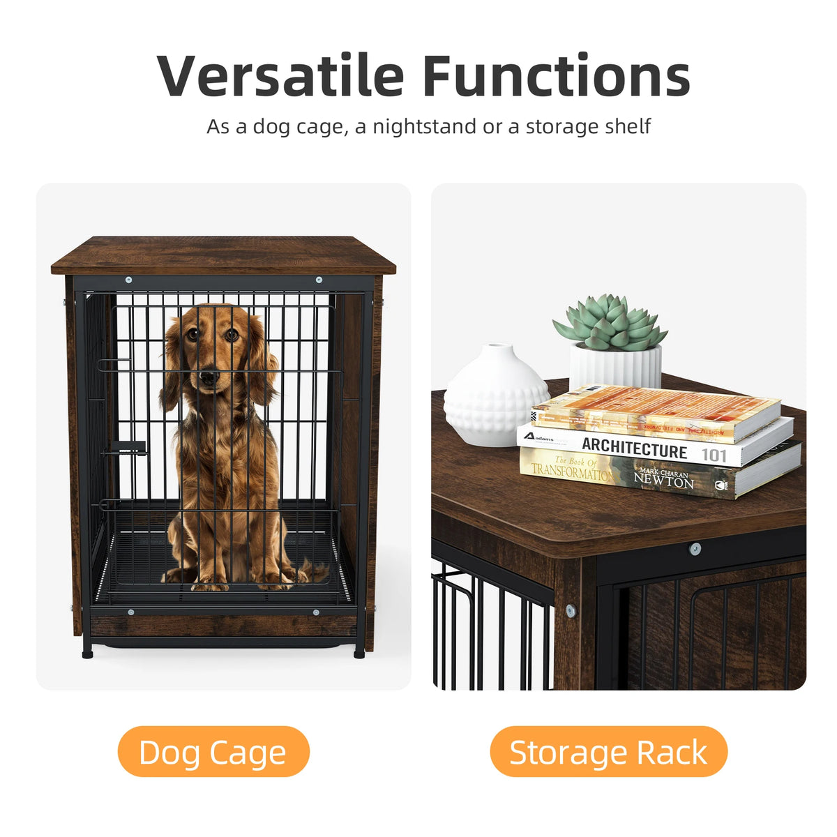 BINGOPAW Two Door Pet Cage With Wooden End Table Design