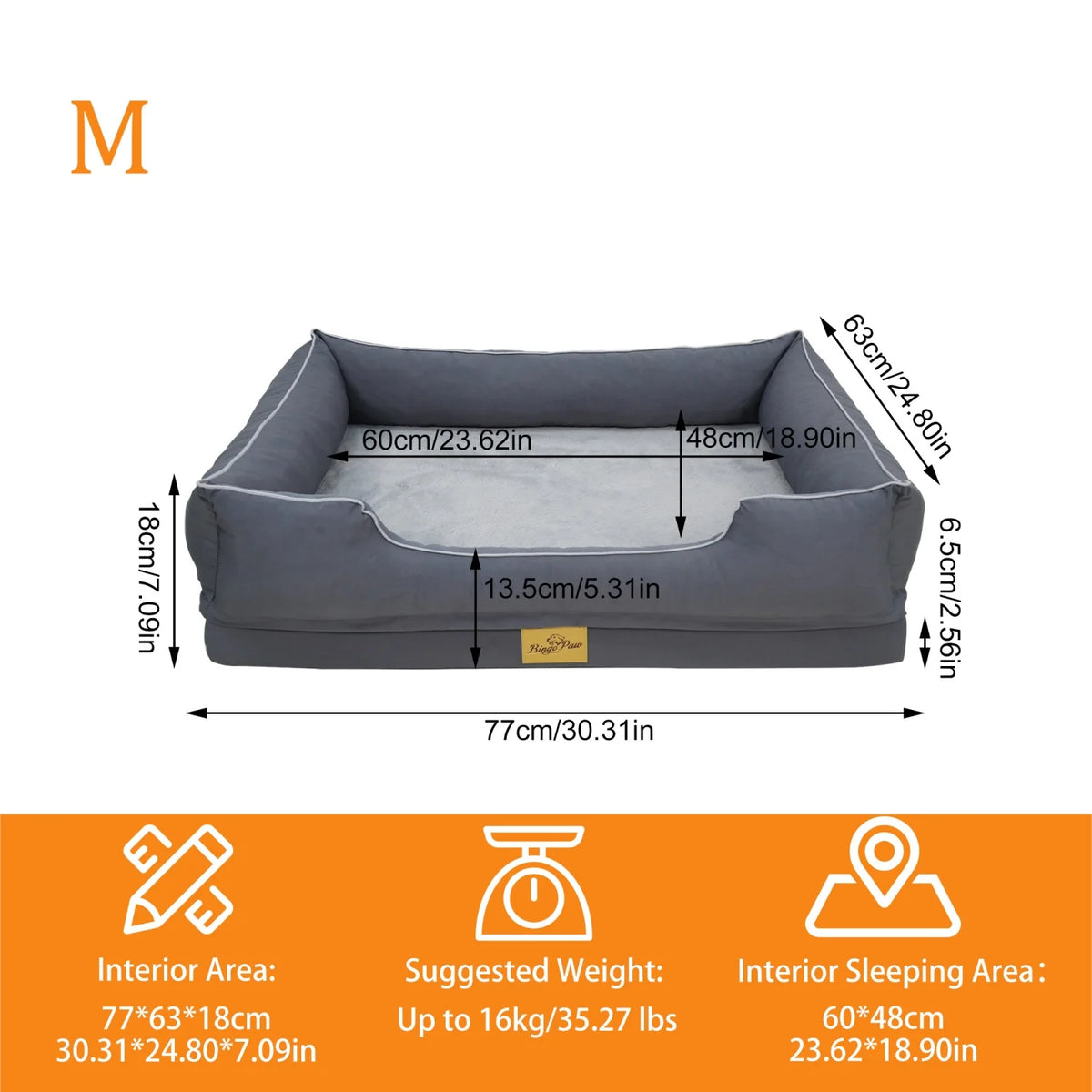 Bingopaw Orthopedic Dog Bed With Removable Washable Cover
