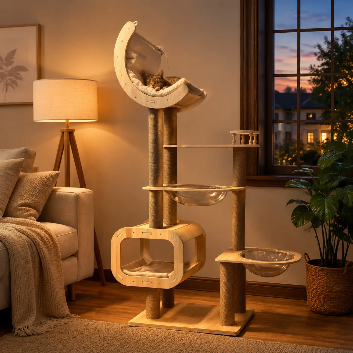 Multi-Level Cat Tree Tower With Hammock And Sisal Scratching Posts