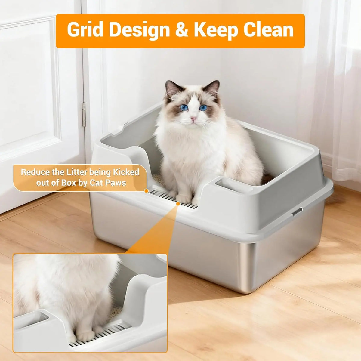 HiMISS Stainless Steel Enclosed Cat Litter Box With High Sides