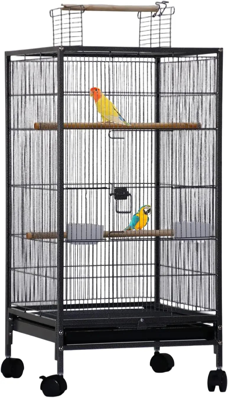 Studyset Stainless Steel Bird Cage With Rolling Stand And Feeder