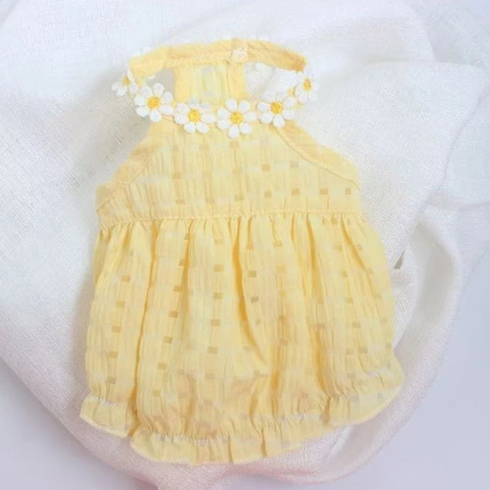 Breathable Floral Wreath Collar Dress for Cats and Small Dogs
