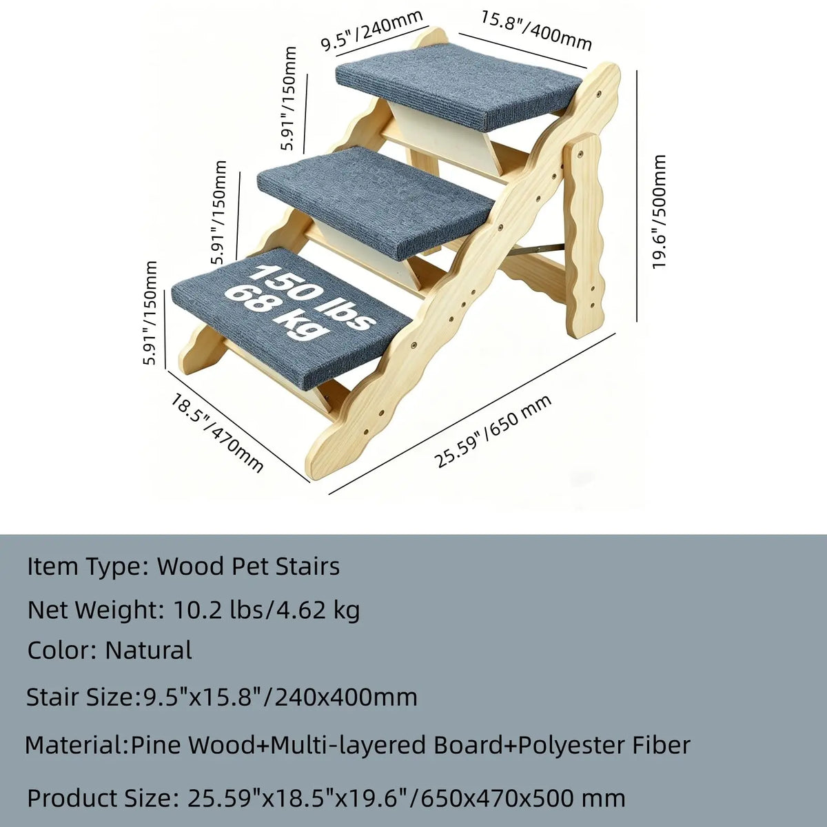 DishyKooker Indoor Wooden Pet Stairs And Folding Ramp