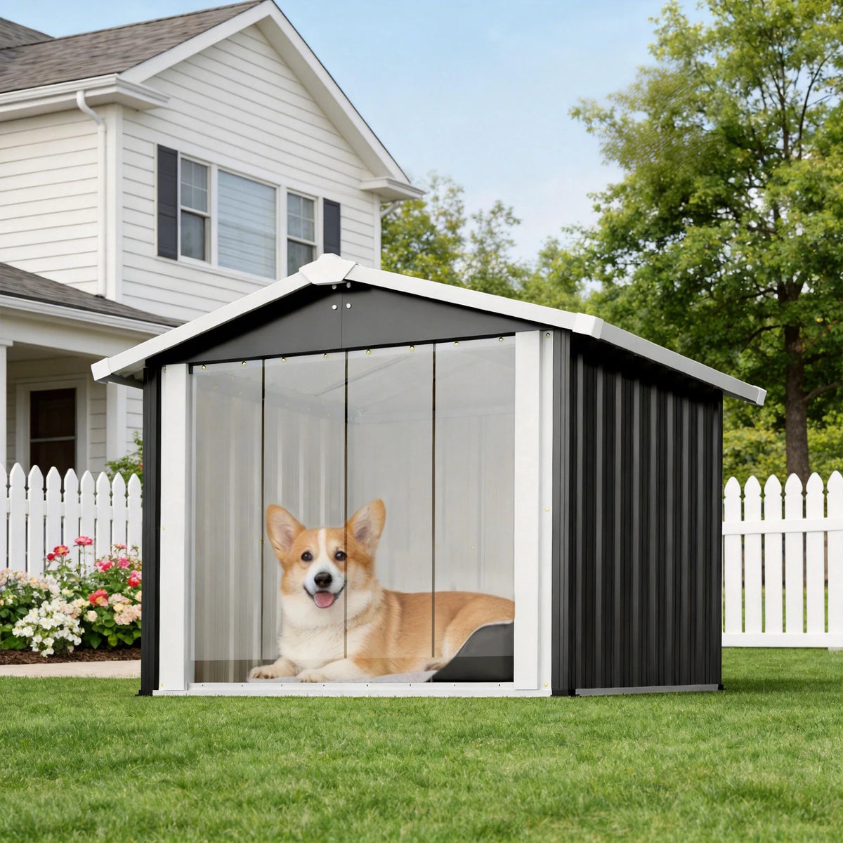 Spacious Metal Dog House And Waterproof Outdoor Storage Shed