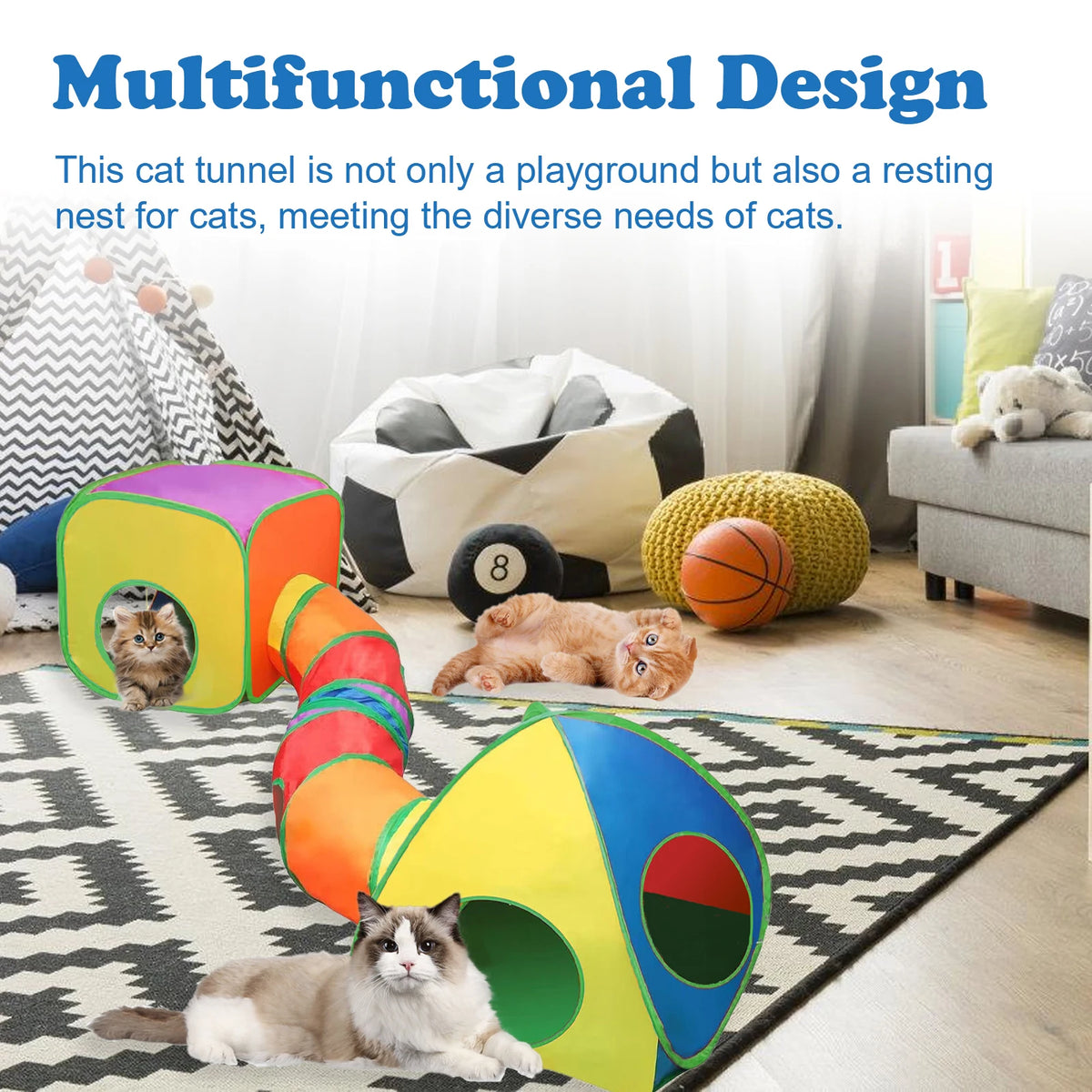 Collapsible Cat Tunnel And Cubes Combo With Interactive Peek Holes