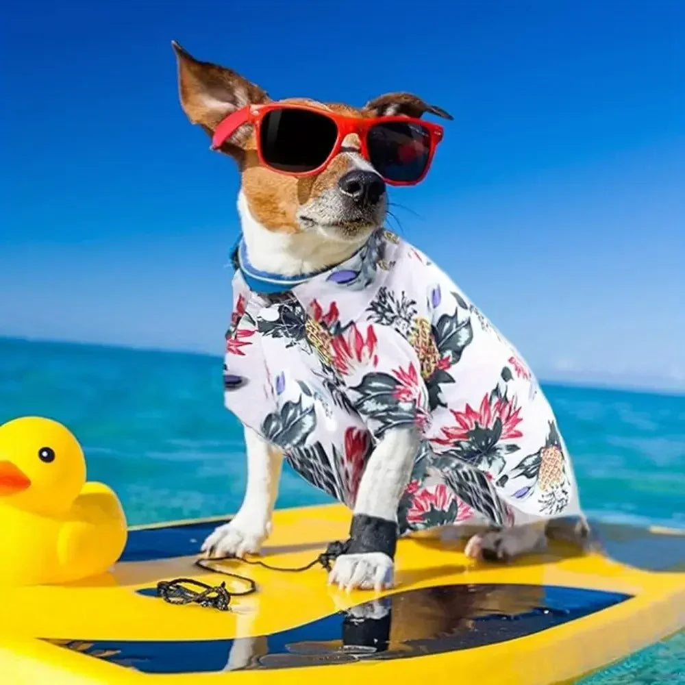 Hawaiian Floral Dog Shirts, Breathable Summer Pet Apparel Set