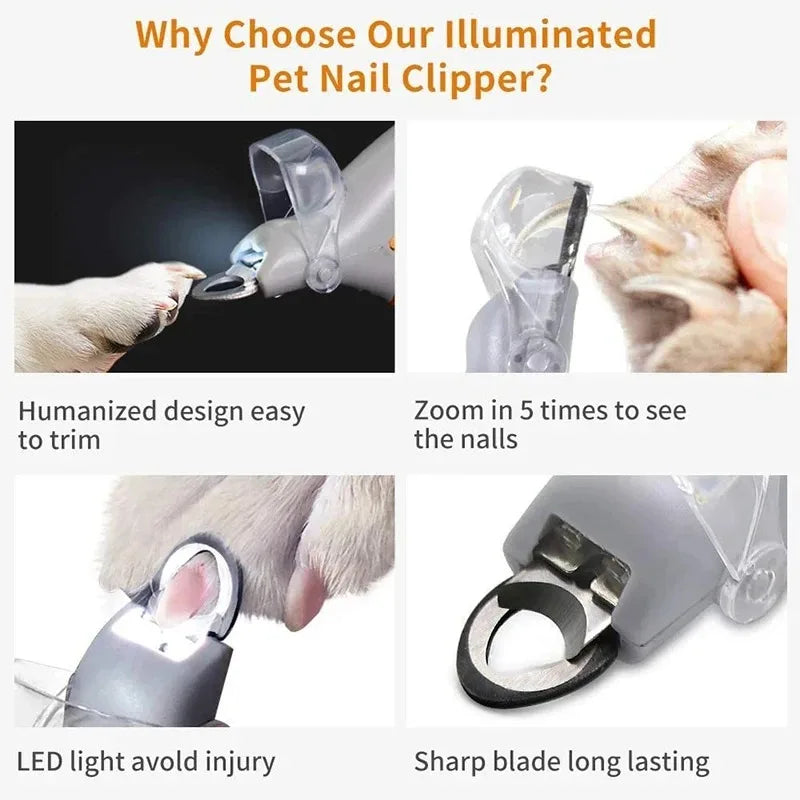 LED Pet Nail Clipper Light Assisted Trimmer For Pets