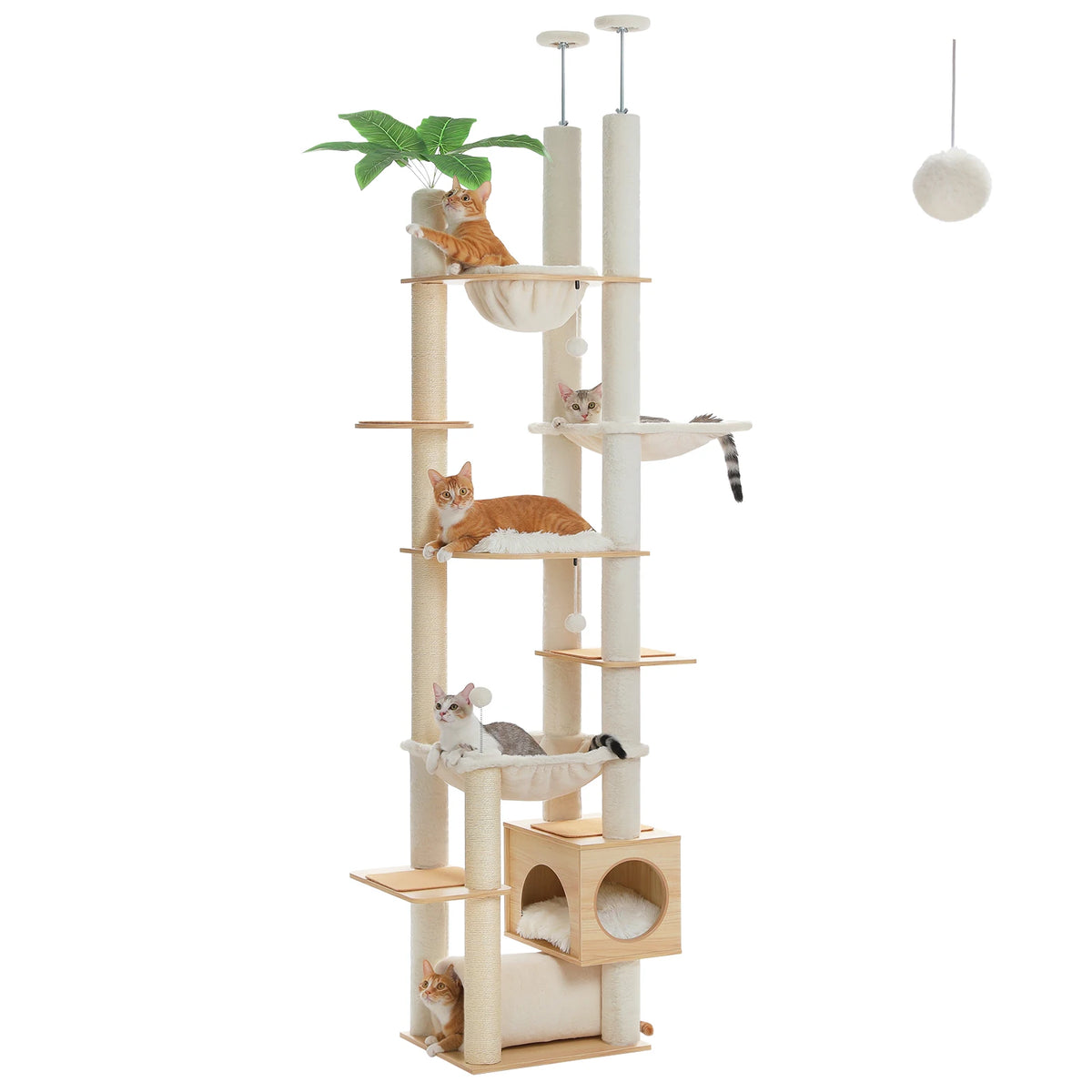 PAWZ Road Adjustable Wooden Cat Tree with Sisal Scratching Posts