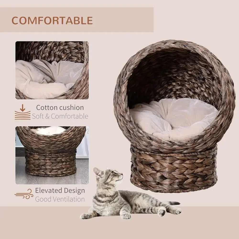 Elevated Wicker Cat Bed With Rotating Egg Chair Stand