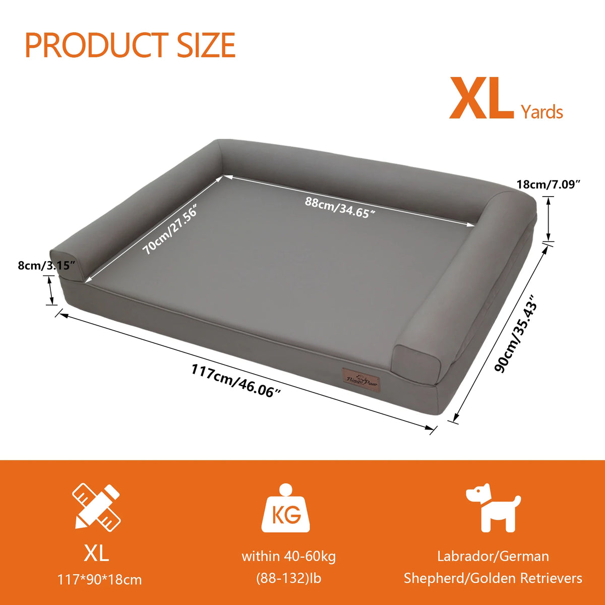 Borwart Orthopedic Waterproof Dog Bed With Removable Cover Bolster