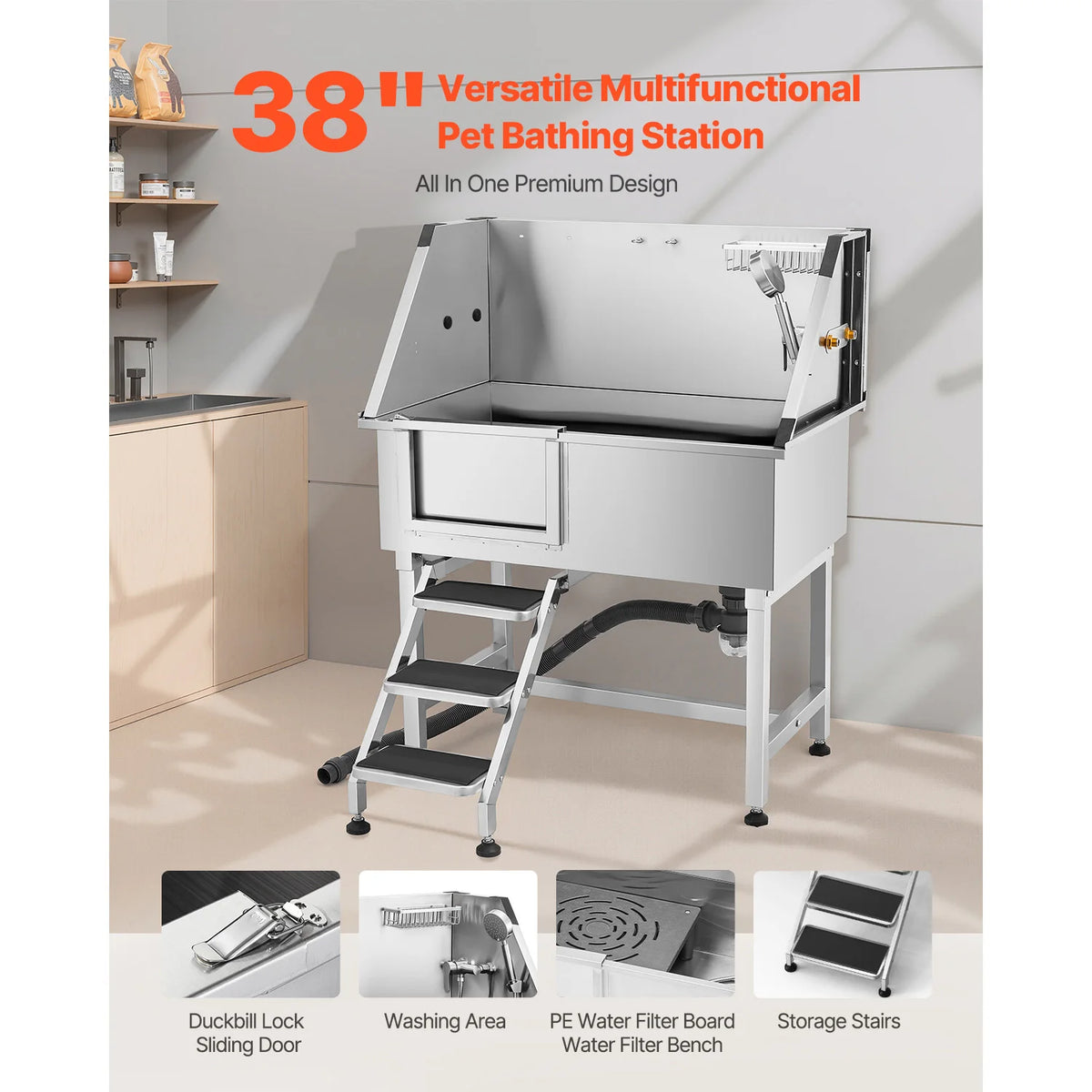 Stainless Steel Dog Washing Station With Grooming Tub And Faucet