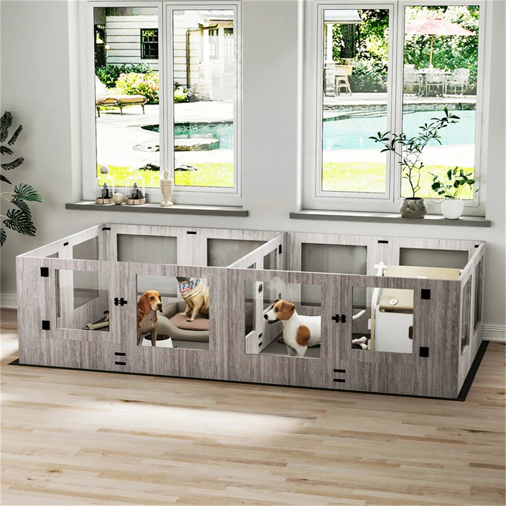 Borwart Tempered Glass Dog Playpen Whelping Box With Mat