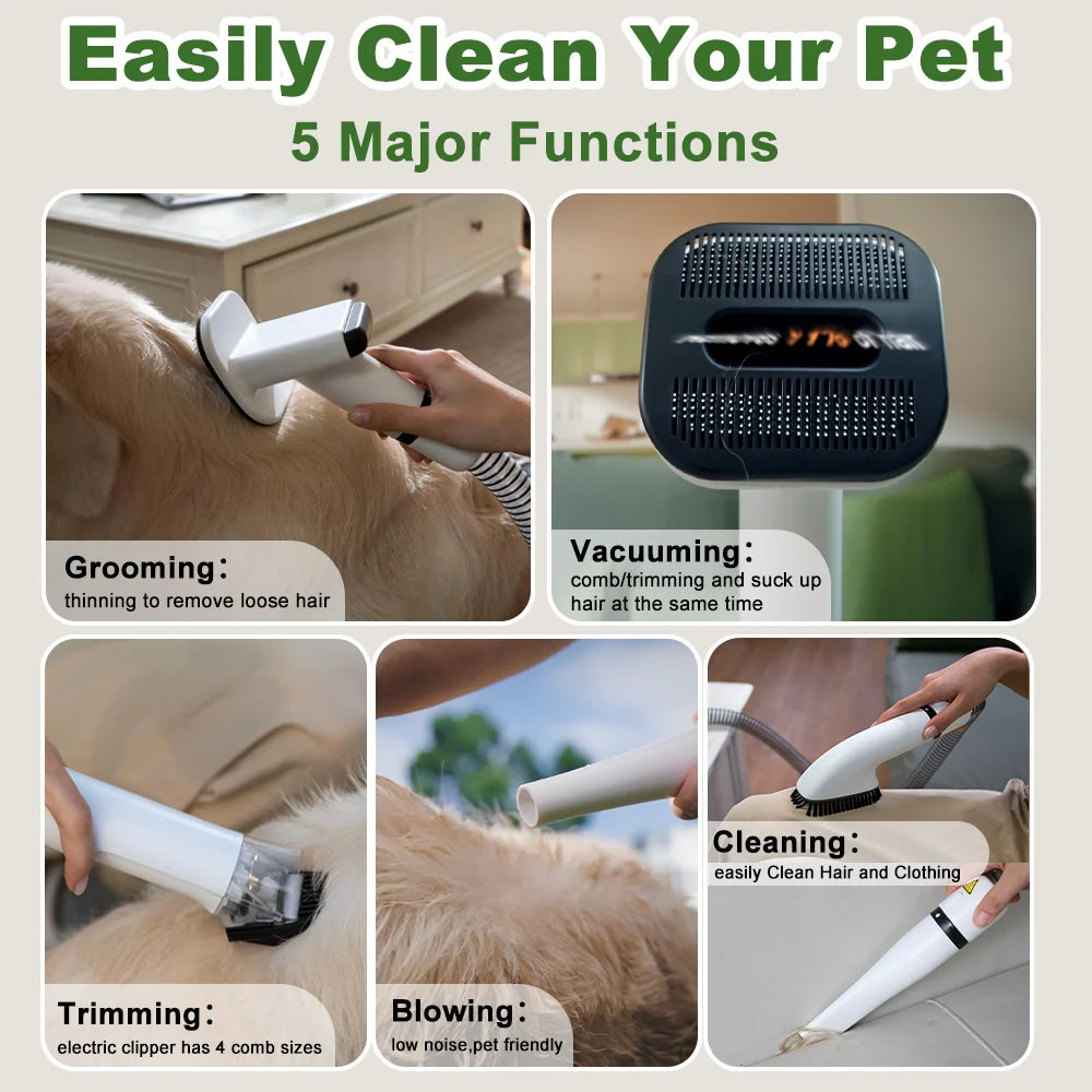 Pet Grooming Kit Cat/Dog Hair Vacuum with 2.5L Large Capacity,5 in 1 Professional Pet Blow&Suction Machine with 5 Blow Settings and 3 Suction Level, Low Noise Pet Hair Cleaner for All Hair Type