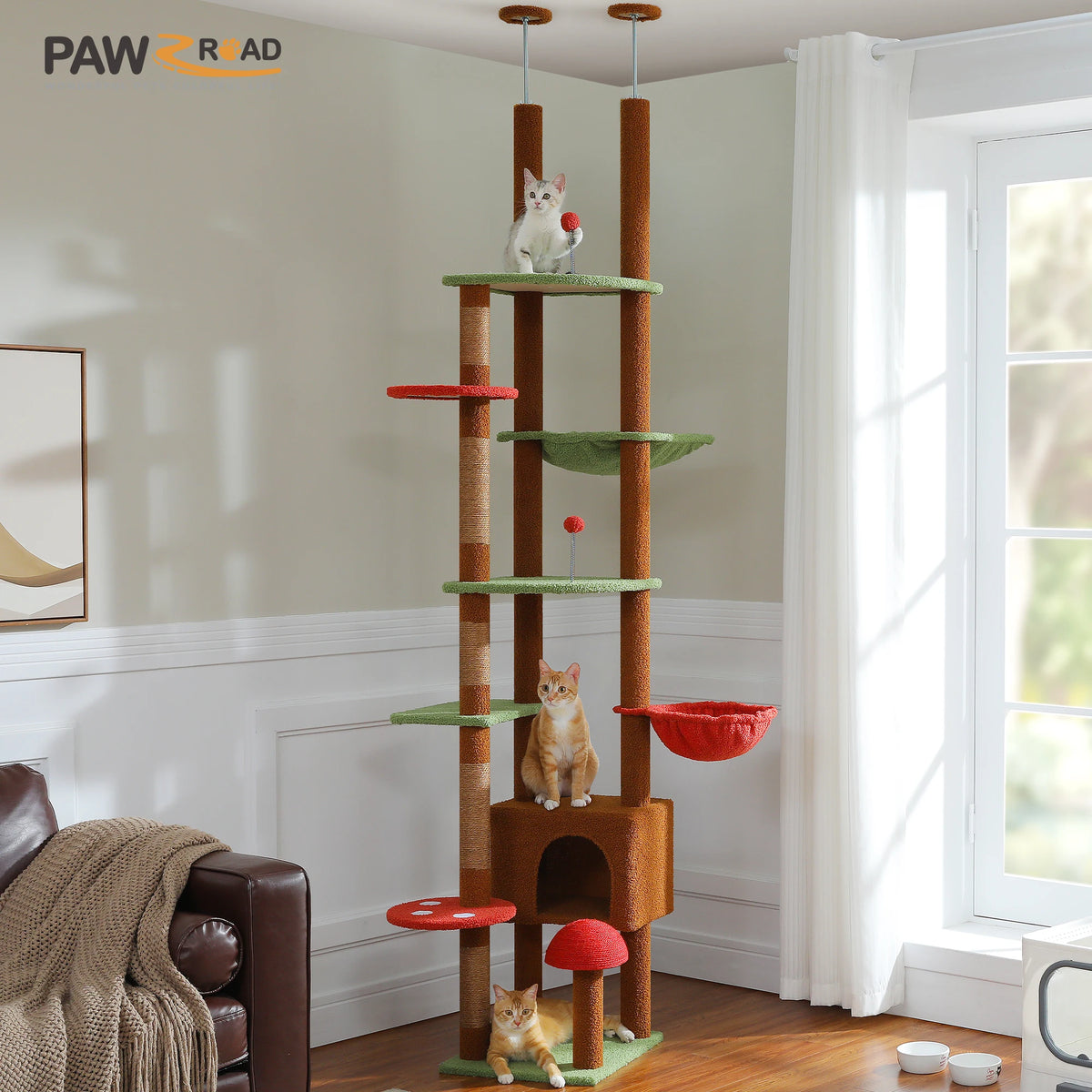 PAWZ Road Adjustable Wooden Cat Tree with Sisal Scratching Posts