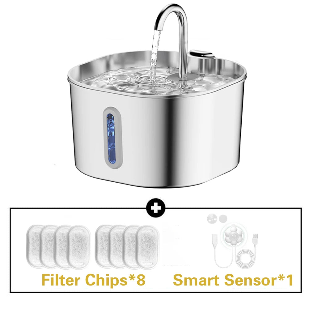 Stainless Steel Silent Cat Water Fountain Led Pet Dispenser