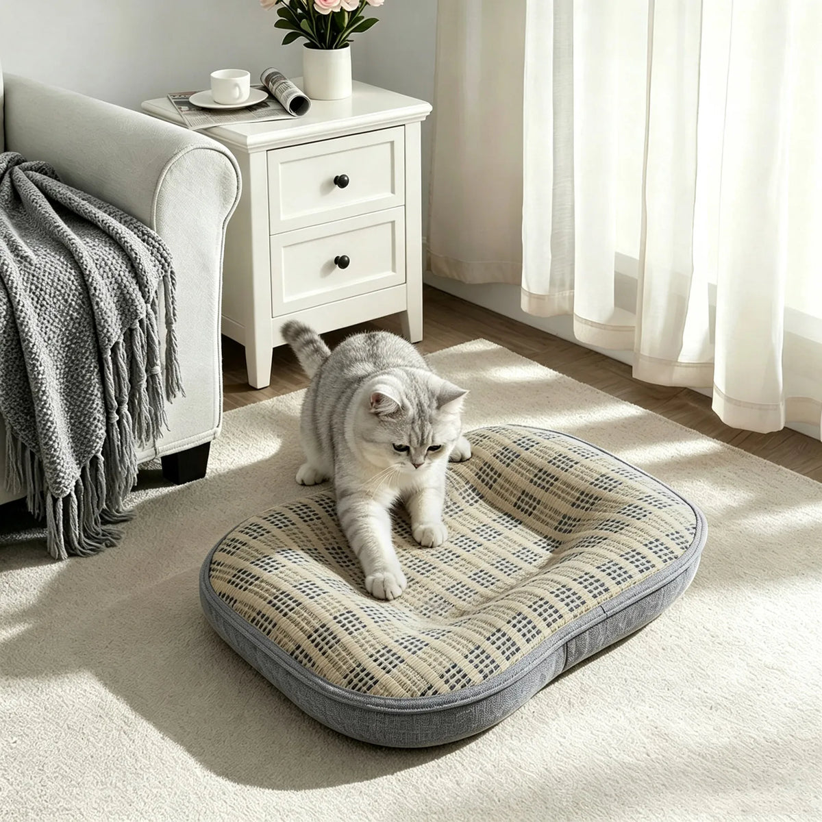 Double Sided Rush Grass Pet Bed Breathable Scratch Resistant Cushion