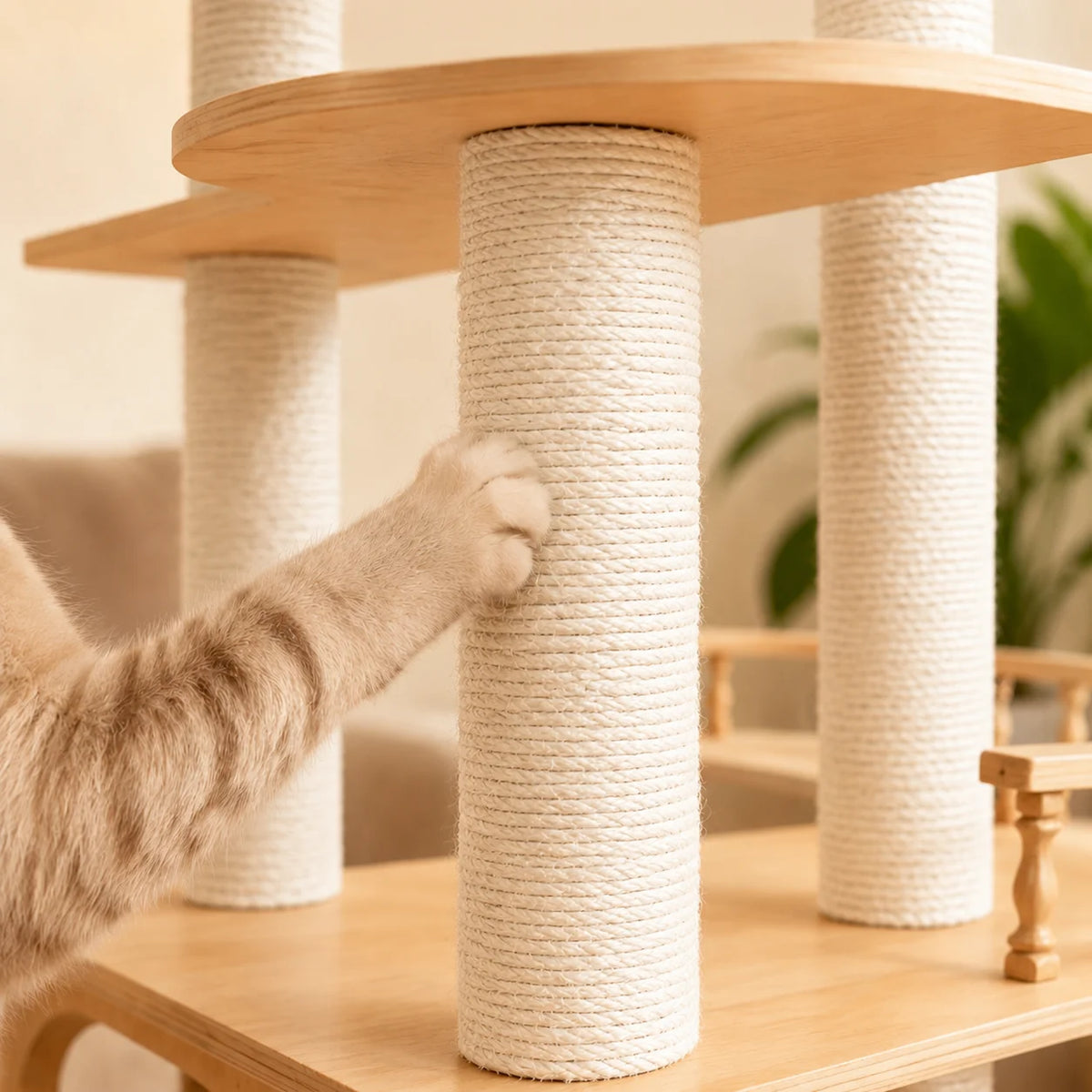 Sturdy Wooden Cat Tree with Condo, Bed and Sisal Posts