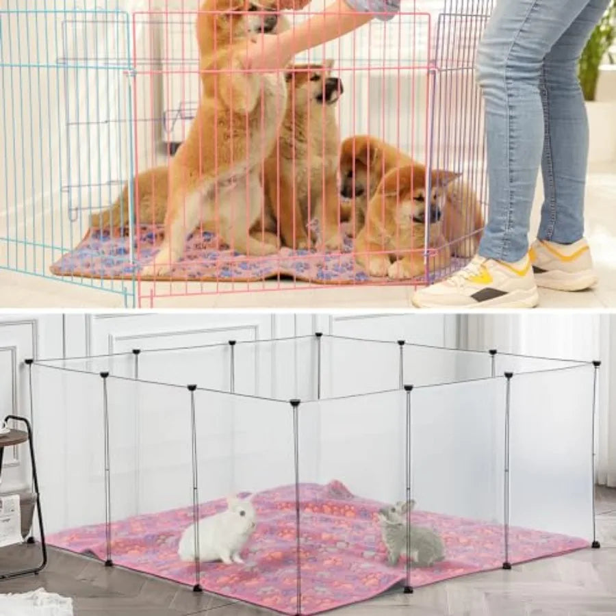 4 Pcs Waterproof Dog Blankets Washable Puppy Paw Print Fleece Blanket for Small Medium Pet Cat Whelping Warm Soft Sleep Mat Gui