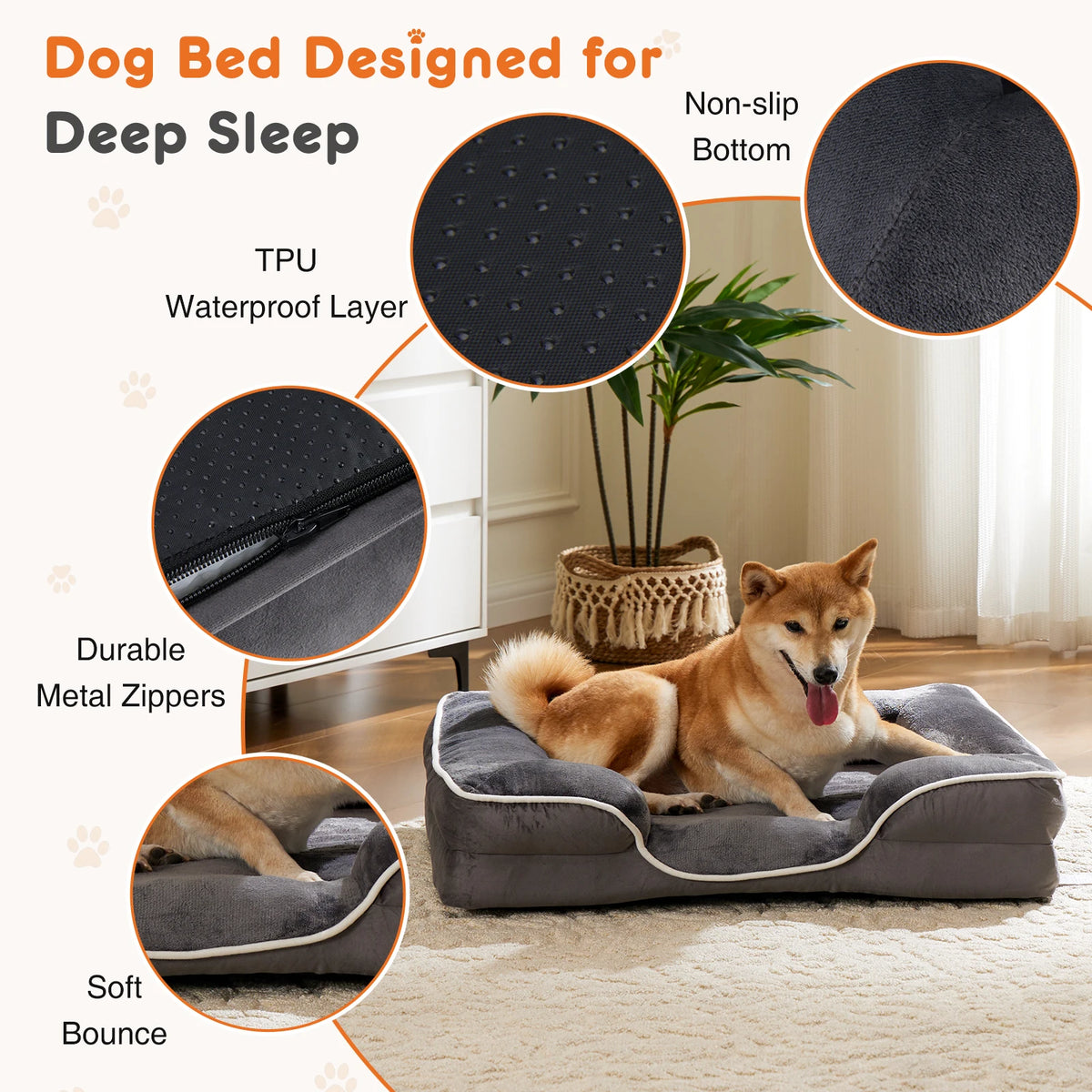 JHK Orthopedic Memory Foam Dog Bed With Washable Removable Cover